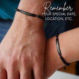 Personalized Lava Bracelet, Custom Coordinates Bracelet For Couples, Black Beaded Engraved Customized Bracelet for Him Sweatproof Waterproof