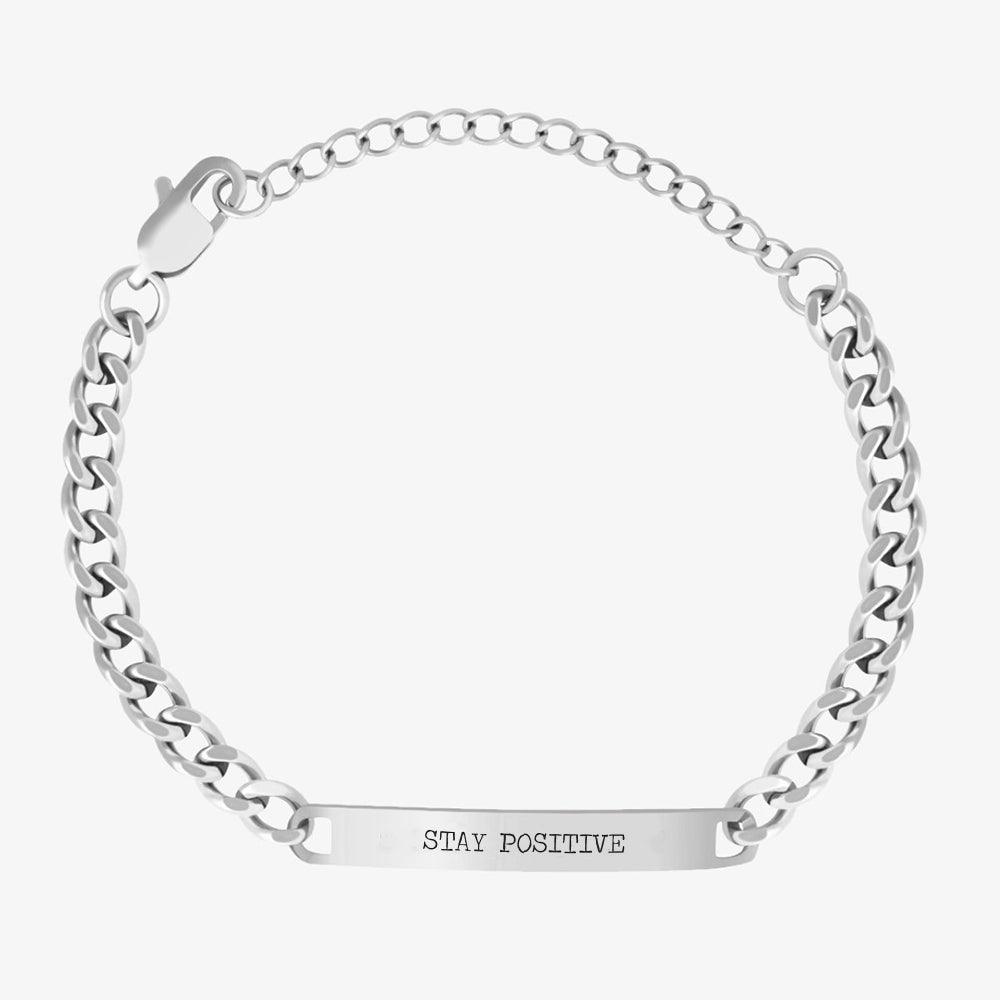 Customizable bracelet in silver with stay positive engraving