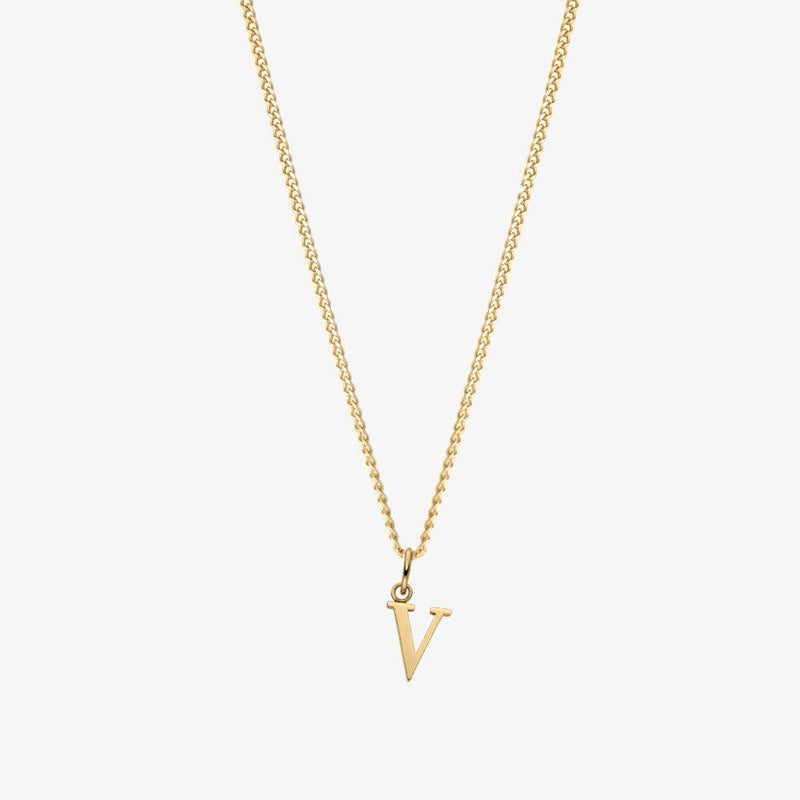 Gold plated alphabet necklace-cz studded initial V -