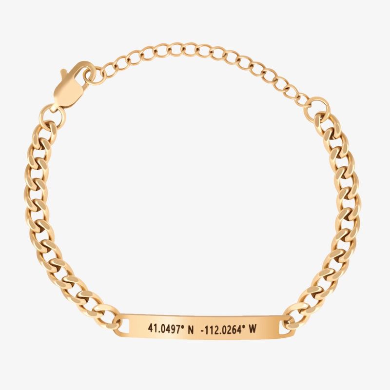 Customizable bracelet with coordinates in gold