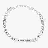 Custom bracelet in silver with coordinates engraved
